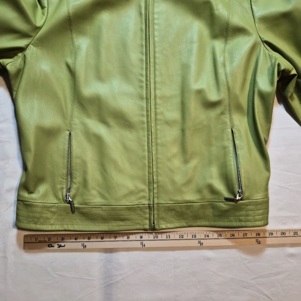 Valerie Stevens 100% Leather Moto Jacket - Pear Green - XL - Picture 5 of 9